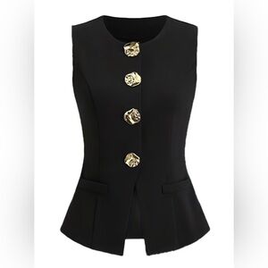 Black Sleeveless Peplum Top with Gold Sculpted Buttons